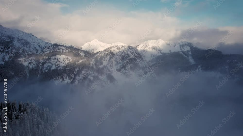 Washington Mountains with Winter Snow Drone Shot Washington Mountains with Winter Snow Drone Shot