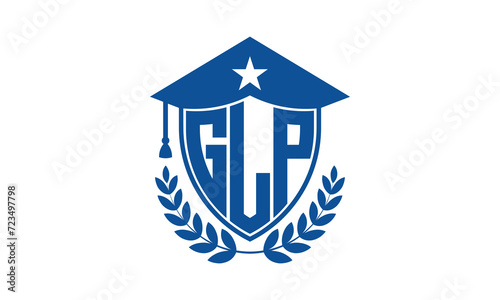 GLP three letter iconic academic logo design vector template. monogram, abstract, school, college, university, graduation cap symbol logo, shield, model, institute, educational, coaching canter, tech