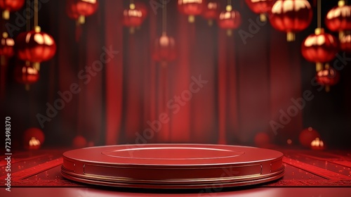 Chinese red background podium 3d stage product year new gold china lunar luxury stand. Golden Chinese display background red award pedestal abstract light studio shape asian circle happy modern maroon
