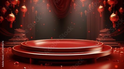 Chinese red background podium 3d stage product year new gold china lunar luxury stand. Golden Chinese display background red award pedestal abstract light studio shape asian circle happy modern maroon