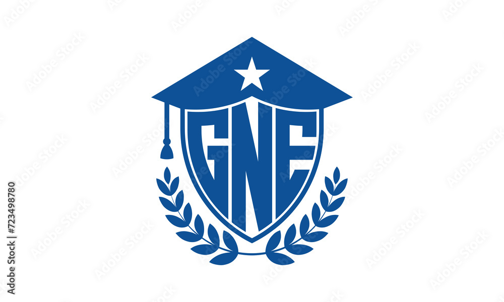 GNE three letter iconic academic logo design vector template. monogram, abstract, school, college, university, graduation cap symbol logo, shield, model, institute, educational, coaching canter, tech GNE three letter iconic academic logo design vector template. monogram, abstract, school, college, university, graduation cap symbol logo, shield, model, institute, educational, coaching canter, tech