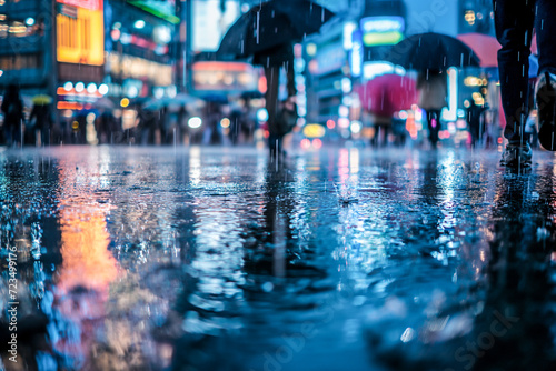 Wallpaper Mural City during a downpour pedestrians navigating the wet streets under a canopy of brightly colored umbrellas, Torontodigital.ca