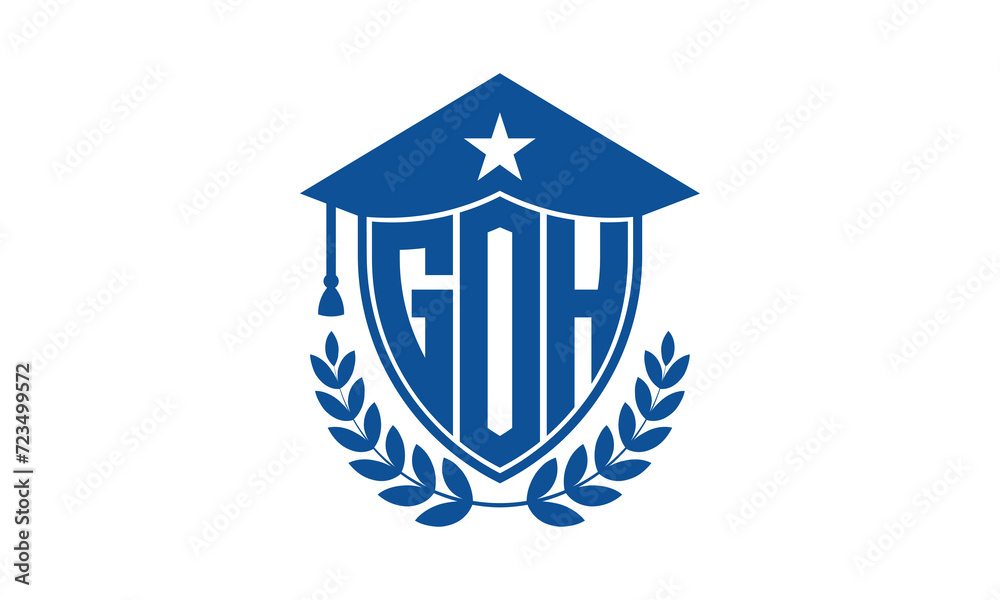 GOH three letter iconic academic logo design vector template. monogram, abstract, school, college, university, graduation cap symbol logo, shield, model, institute, educational, coaching canter, tech GOH three letter iconic academic logo design vector template. monogram, abstract, school, college, university, graduation cap symbol logo, shield, model, institute, educational, coaching canter, tech
