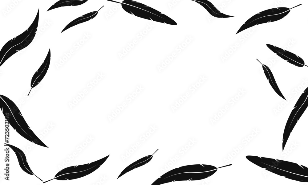 Fototapeta premium Silhouette frame feather falling border background illustration vector