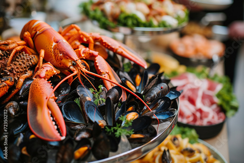 Full of seafood in the buffet dinner, Generative Ai photo