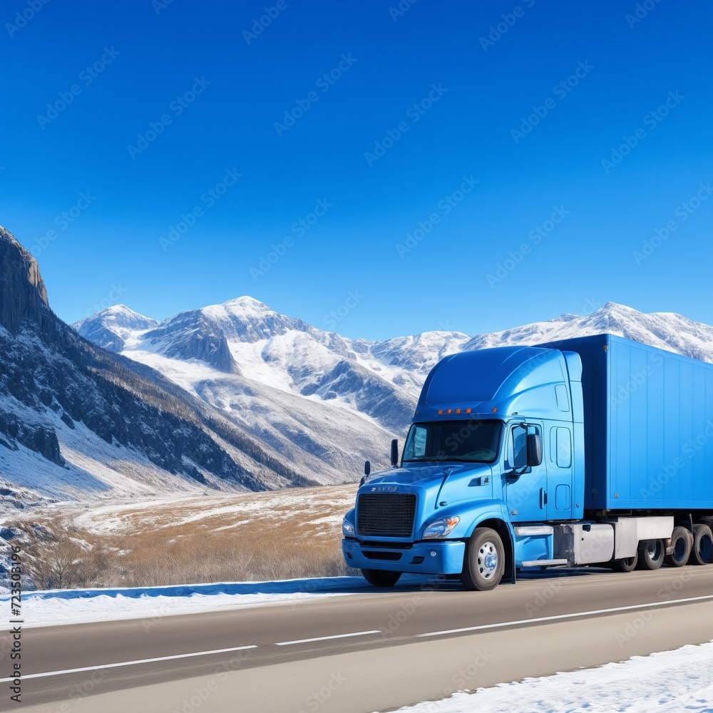 blue truck with beautiful view