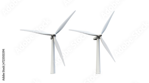 Two wind turbines isolated on transparent and white background.PNG image.