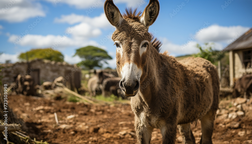 Cute goat grazing in green meadow, looking at camera generated by AI Cute goat grazing in green meadow, looking at camera generated by AI