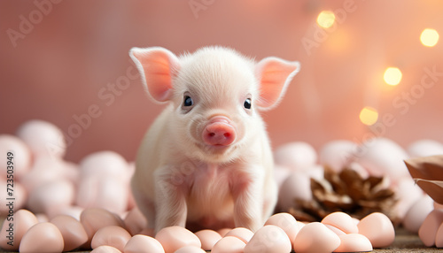 Cute piglet looking for food on a small farm generated by AI