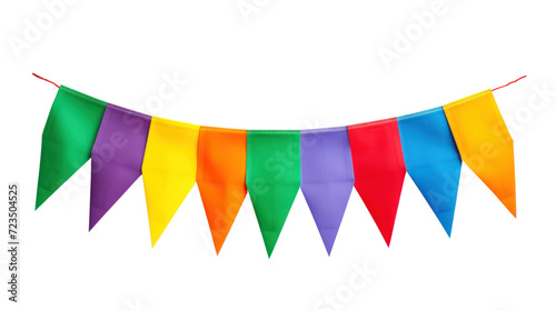 Colorful pennant chain isolated on white background.