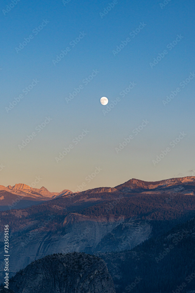 Full moon in a Sunset at Yosemite National Park Full moon in a Sunset at Yosemite National Park