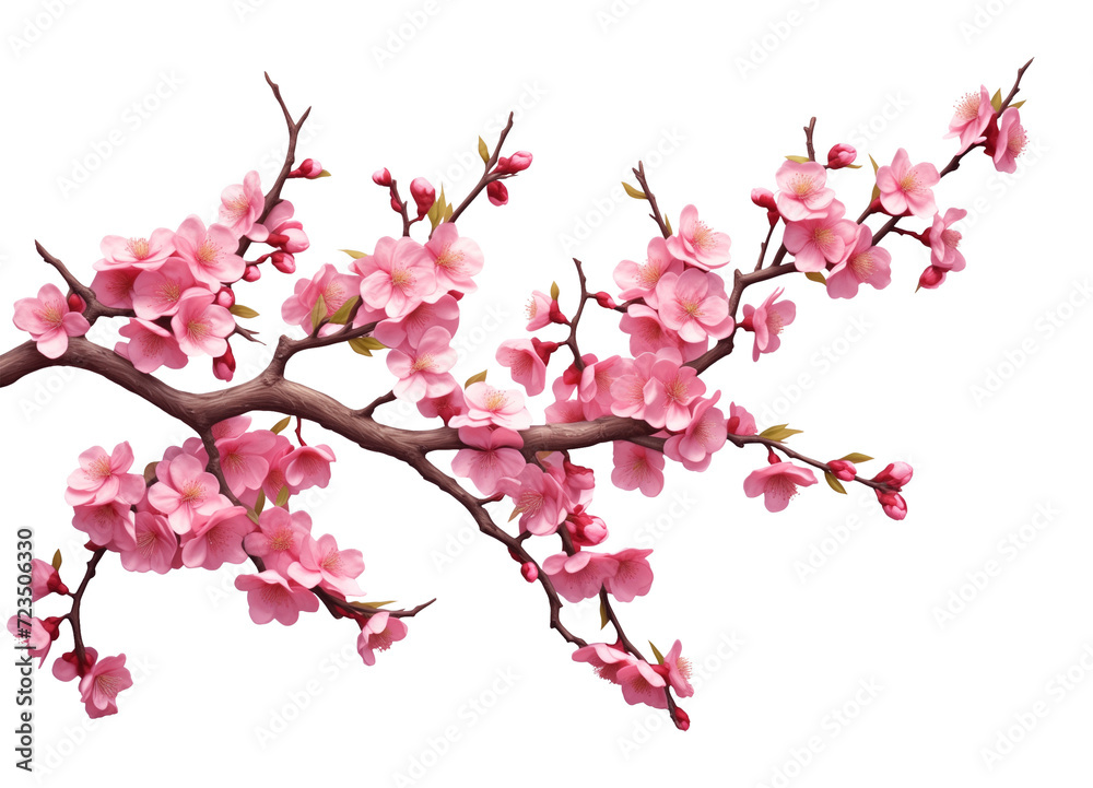 Cherry Blossom Sakura Tree Branch Isolated on Transparent Background
