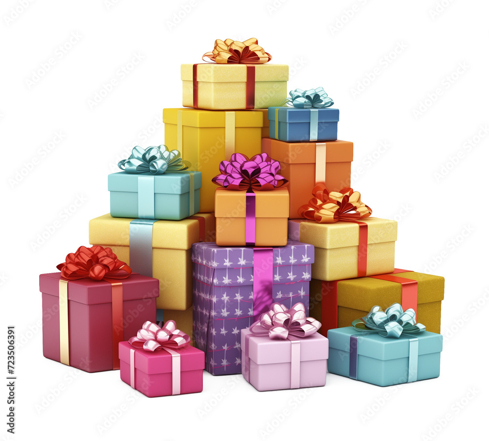 Fototapeta premium Pile of Gifts Isolated on Transparent Background 