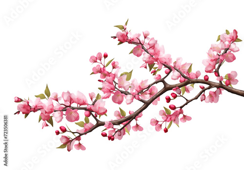 Cherry Blossom Tree Branch Isolated on Transparent Background
