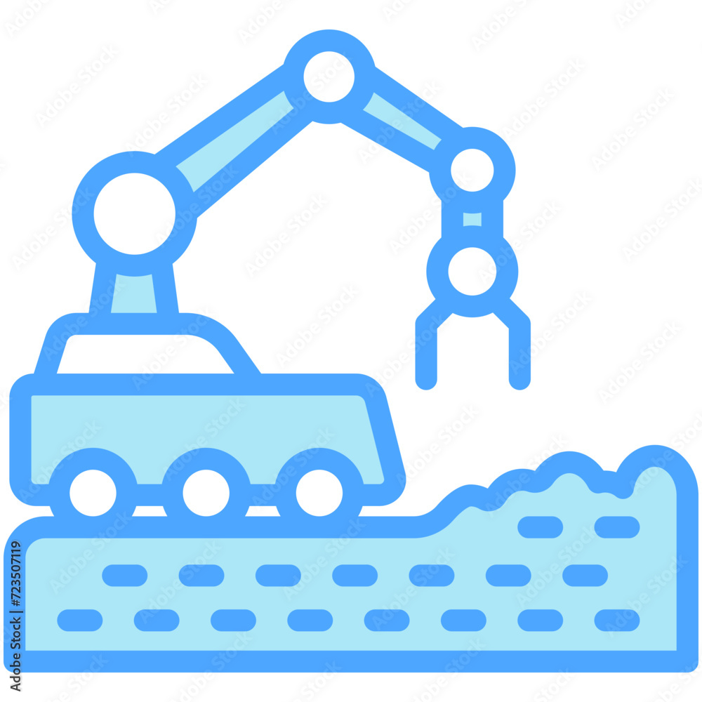 Asteroid Mining blue color icon. relate to robotic engineering and technology theme. use for UI or UX kit, web and app development.