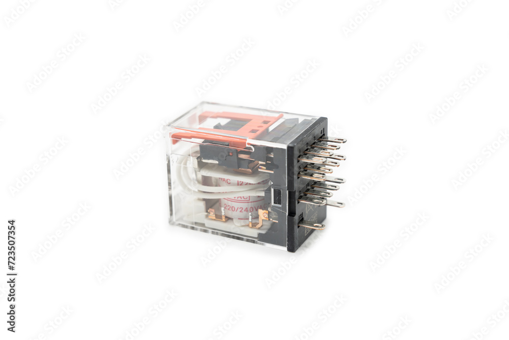 Electrical relays suitable for many electrical and electronics applications. electrical control relays. Isolated on white background.