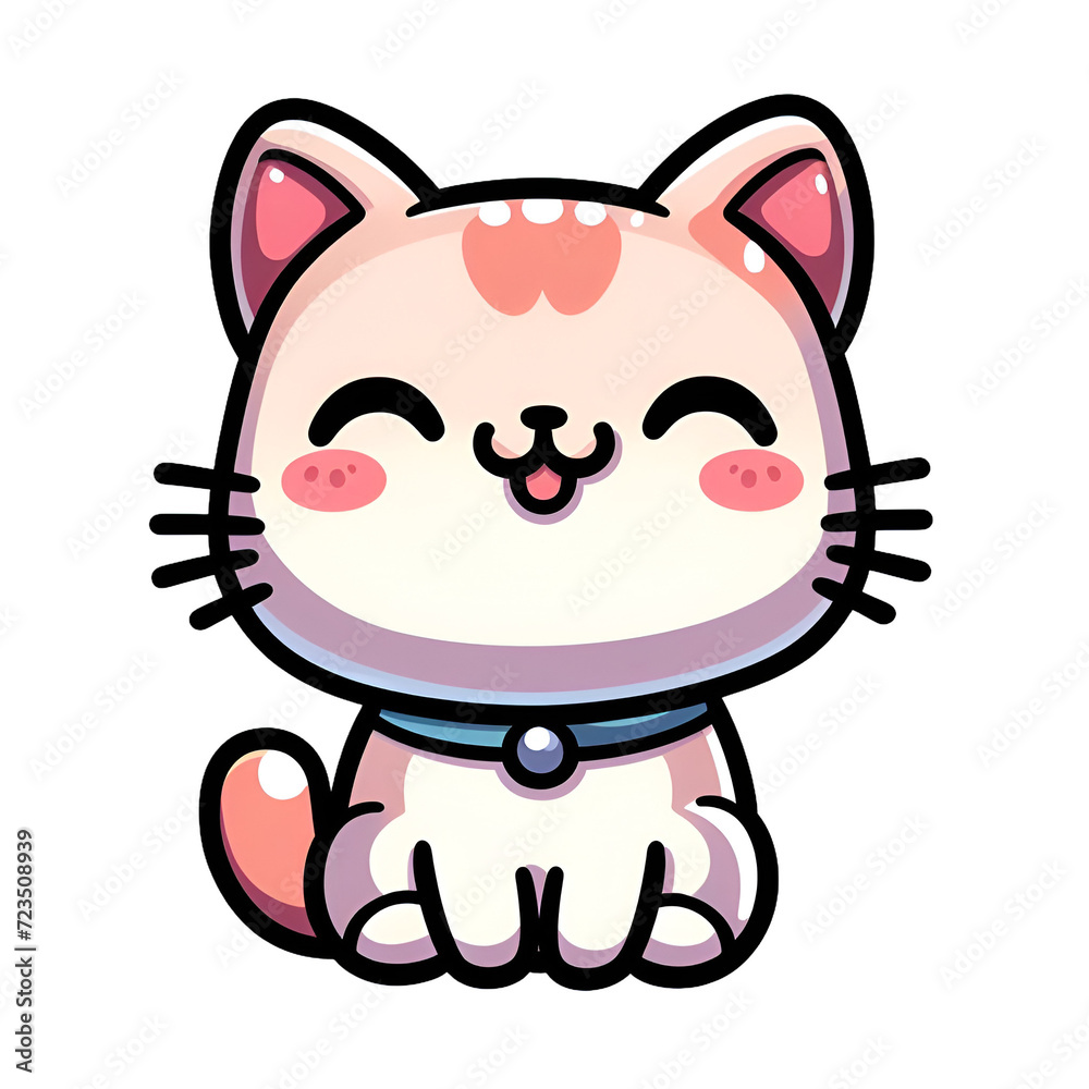 Obraz premium Sticker with the image of a cartoon kitten, artificial intelligence
