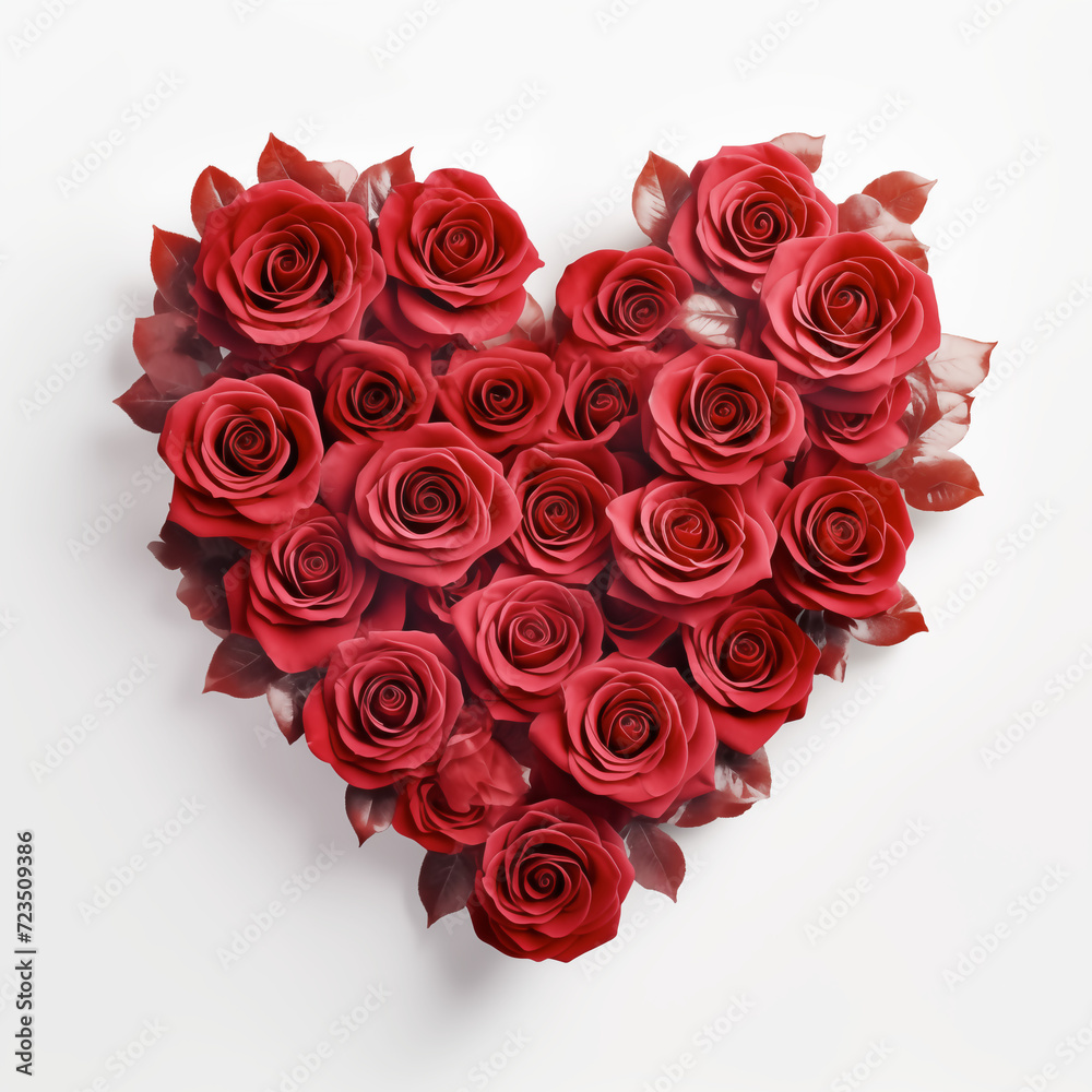 Valentines Day Heart of Red Roses Isolated on White Background. Valentines Day Heart of Red Roses Isolated on White Background.
