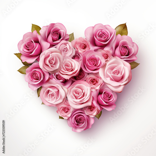 Valentines Day Heart of Red Roses Isolated on White Background.
