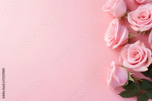 Minimal pink roses and pink background copy space concept