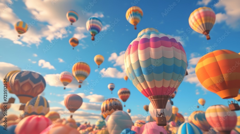 Fototapeta premium A balloonfilled hot air balloon race with each balloon trying to get the most air inside to lift them higher and faster than the rest.