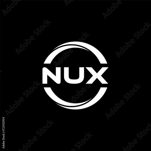 NUX letter logo design with black background in illustrator, cube logo, vector logo, modern alphabet font overlap style. calligraphy designs for logo, Poster, Invitation, etc. photo