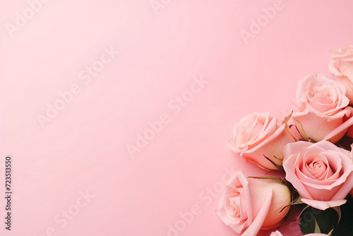 Minimal pink roses and pink background copy space concept