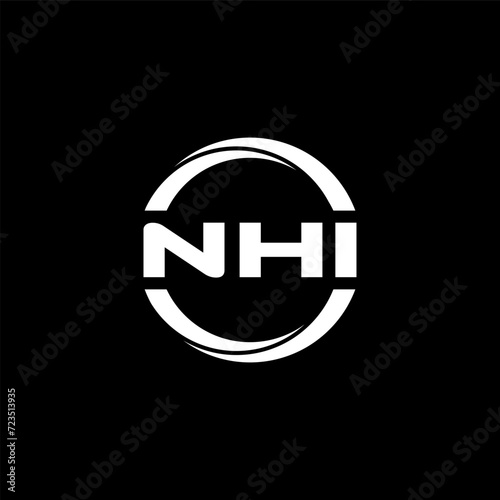 NHI letter logo design with black background in illustrator, cube logo, vector logo, modern alphabet font overlap style. calligraphy designs for logo, Poster, Invitation, etc.