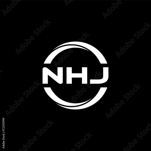 NHJ letter logo design with black background in illustrator, cube logo, vector logo, modern alphabet font overlap style. calligraphy designs for logo, Poster, Invitation, etc.