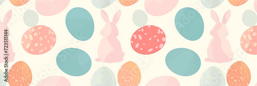 Clip art of an Easter egg and a rabbit in pastel colors.