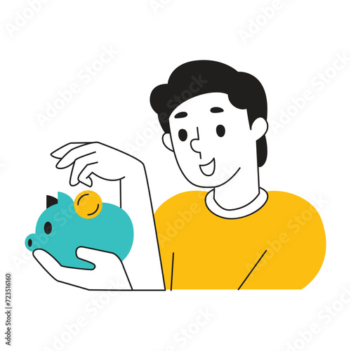 Illustration of a person saving money in a piggy bank