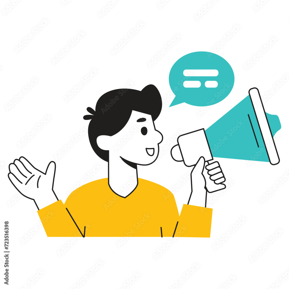 Illustration of a man using a megaphone to communicate