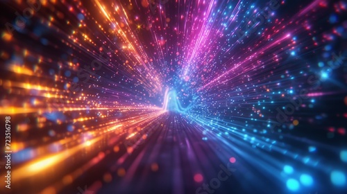 Futuristic abstract tunnel lit with a spectrum of neon colors, concept of  sci-fi energy and cyber travel photo