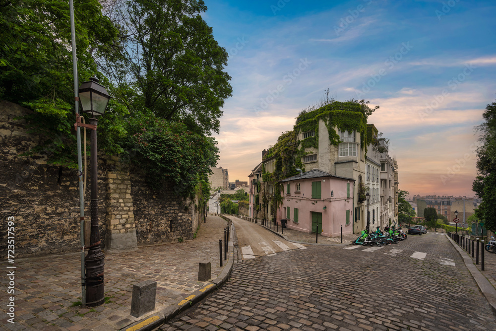 Paris France, city skyline at architecture building on Montmartre street