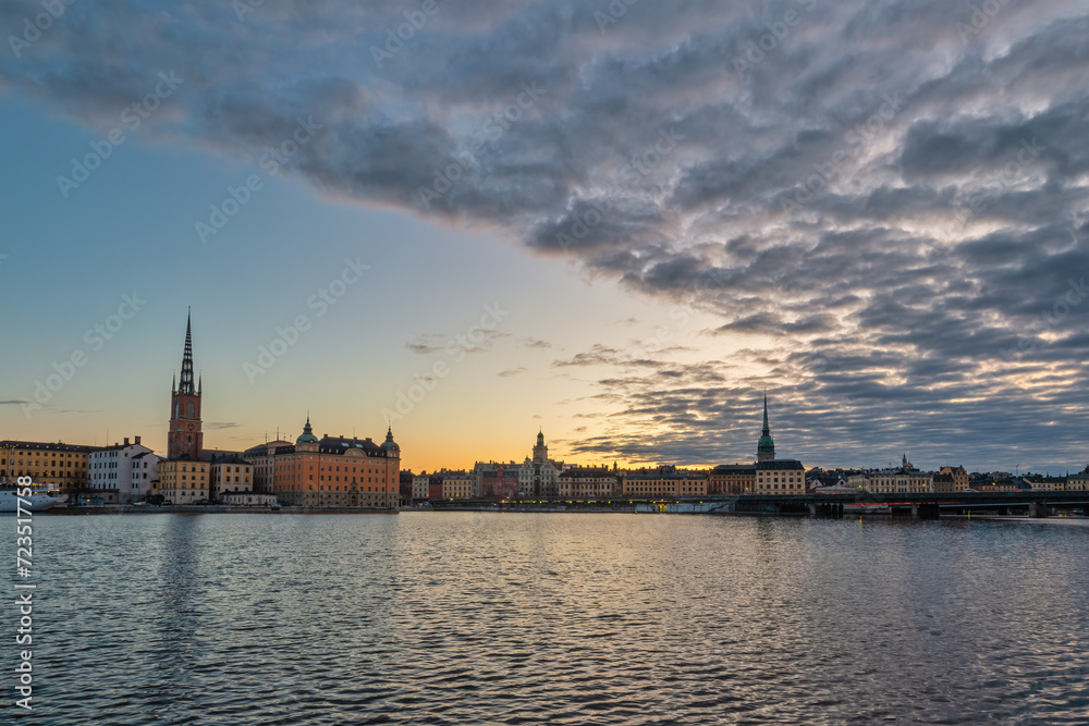 Stockholm Sweden, sunrise city skyline at Gamla Stan old town