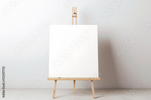 Blank Canvas on Wooden Easel in Minimalist Studio Space. The Promise of New Artistic Beginnings