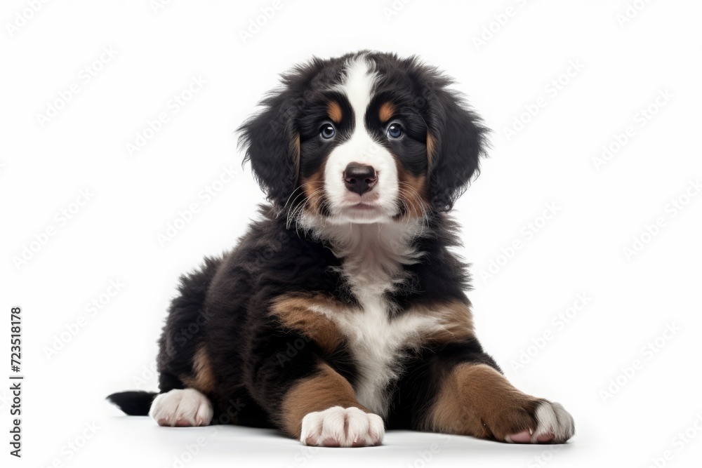 Bernese Mountain Dog puppy on a white background. large breed of dog, a pet.