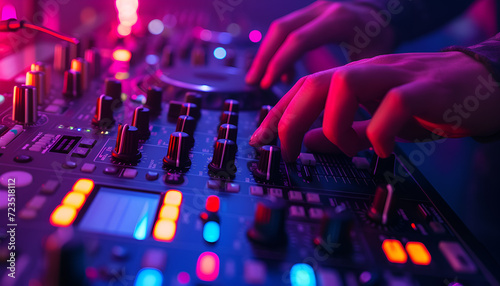 DJ Hands touching Buttons and Sliders Playing Electronic Music