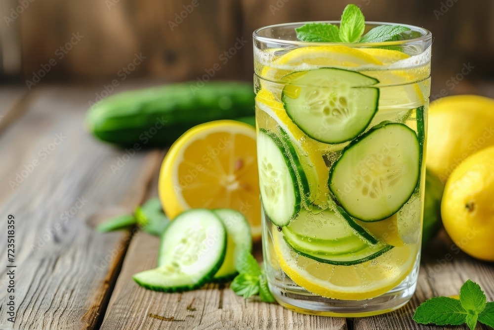 Infused water with cucumber and lemon in a glass jar. Detox, diet, healthy eating or weight loss. Infused water with cucumber and lemon in a glass jar. Detox, diet, healthy eating or weight loss.