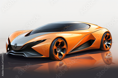 Sleek concept car in vibrant orange hue reflects futuristic design  AI Generative.