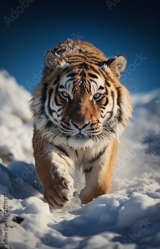 Un tigre de Sib  rie marchant dans la neige.