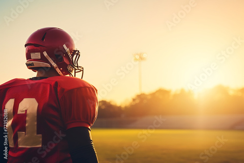 Aspiring Athlete, Young Football Player Contemplating on the Field at Sunset. Sports Dedication and Dreams © AspctStyle