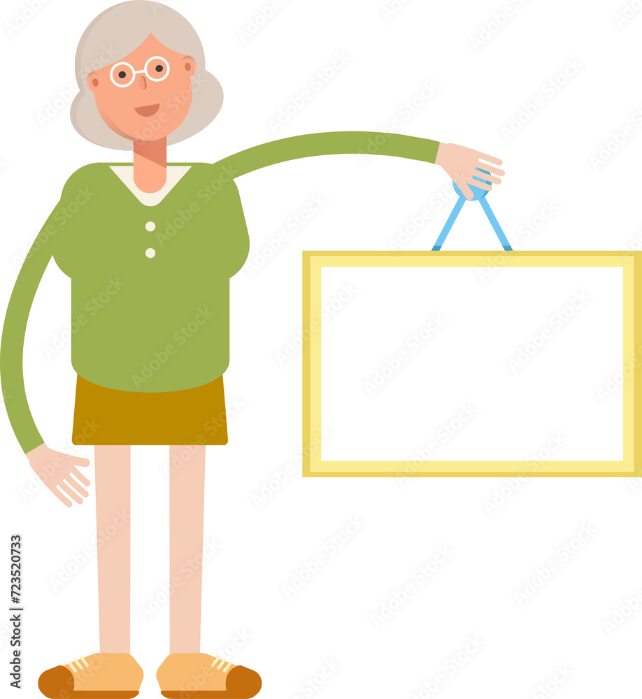Grandmom Character Holding Blank Signage
