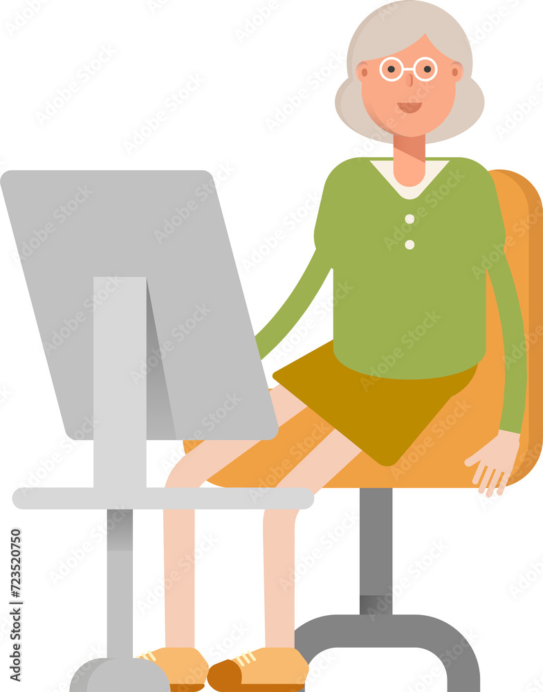 Grandmom Character Working on Desktop
