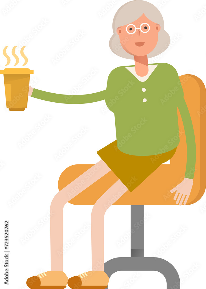 Grandmom Character Drinking Coffee
