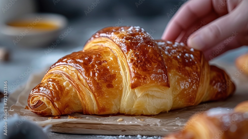 Fresh crispy toasted croissant, fresh from the oven. fresh breakfast pastries from a French bakery
