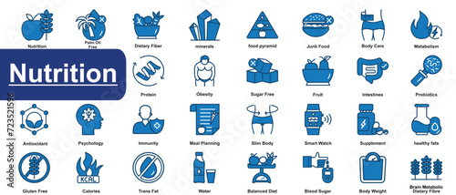 Set of nutrition icons. Line art style icons bundle. vector illustration