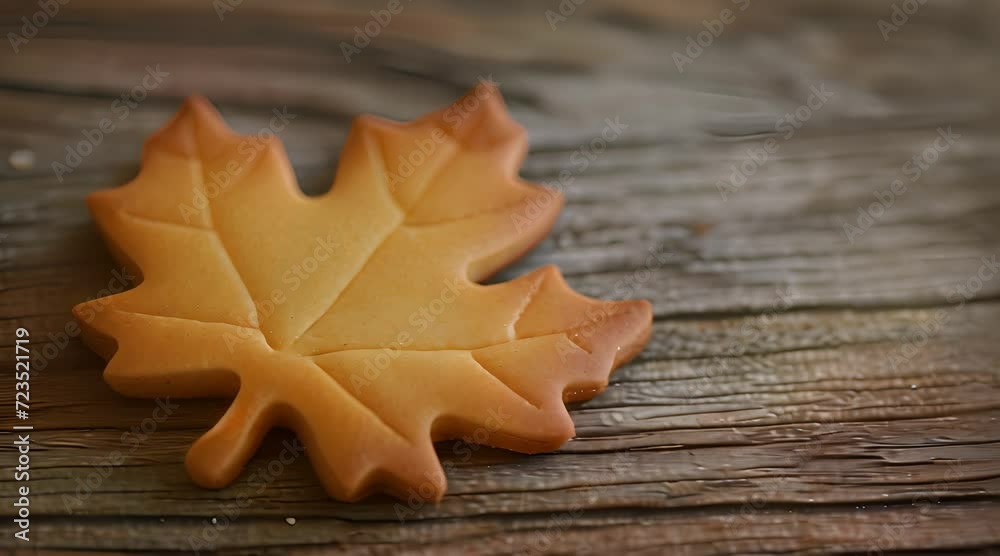 maple leaf shaped biscuit on wooden table background
