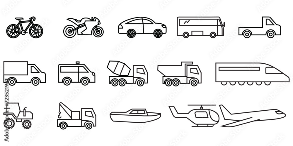 transportation icons collection, vector icon template, editable and resizable. transportation icons collection, vector icon template, editable and resizable.