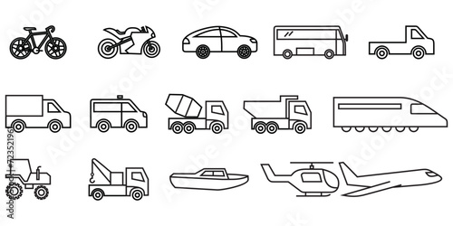 transportation icons collection, vector icon template, editable and resizable.